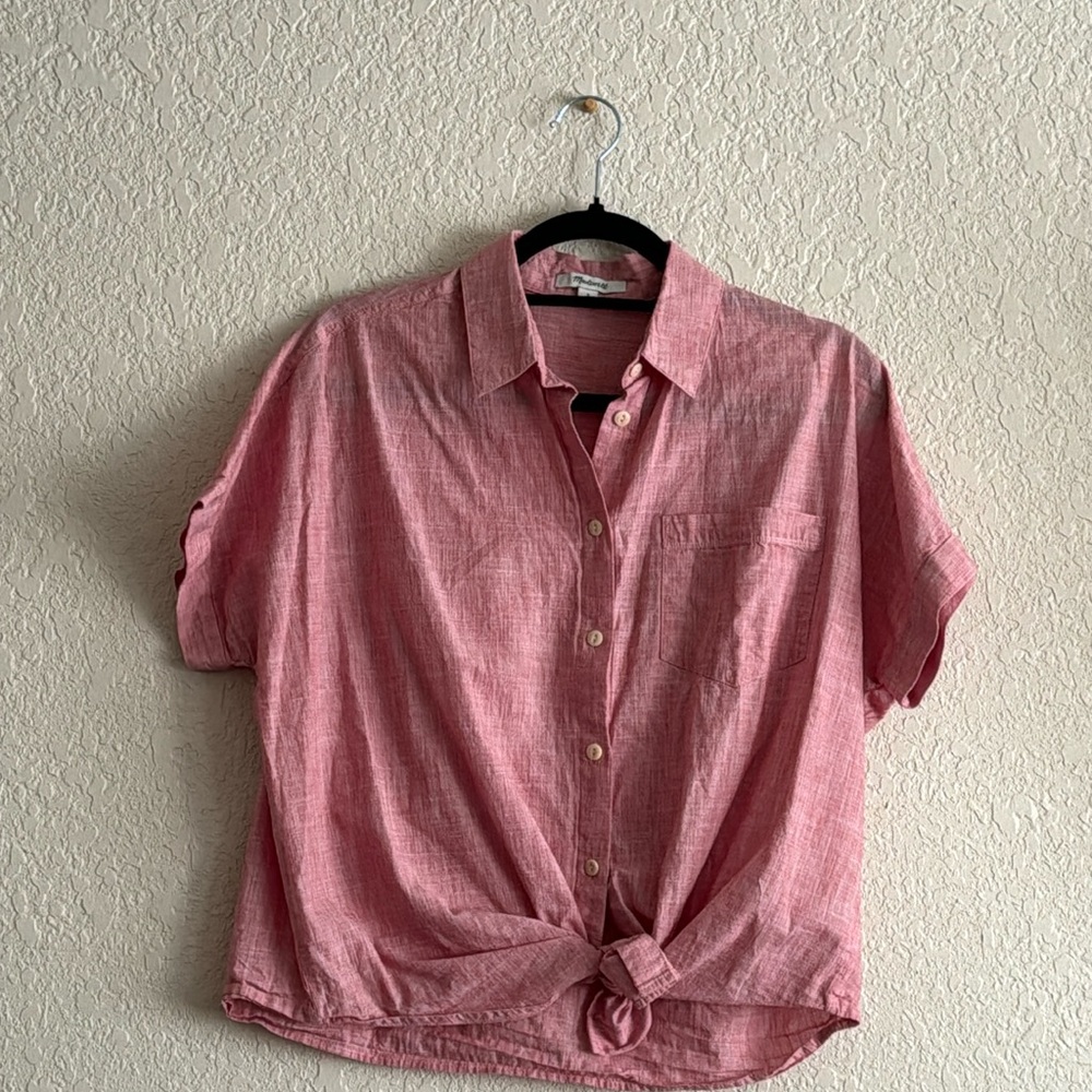 Madewell red Cropped tie front shirt